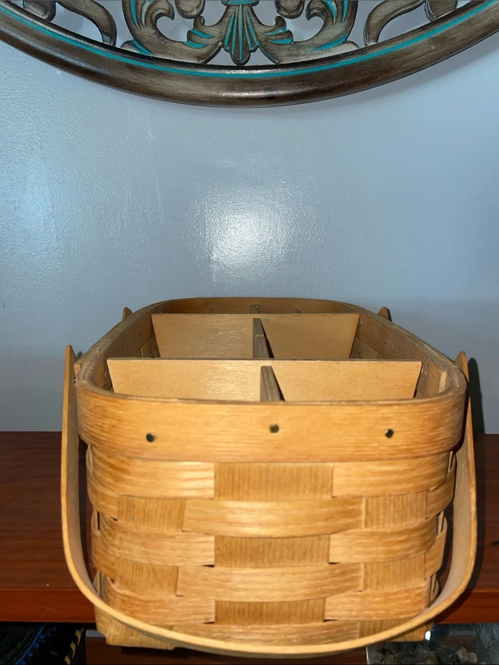 Vintage 1954 Peterboro Basket Co Divided Wood Basket Made USA Mid Century